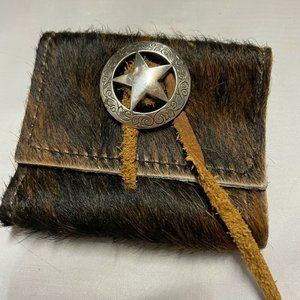Cowhide Brindle Hair Wallet w Texas Star Concho Genuine Leather Hide Handmade
